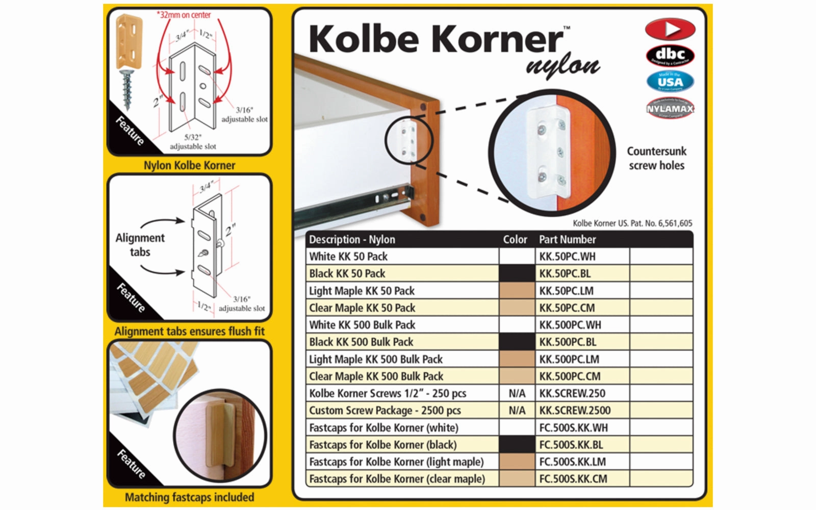 Fastcap Nylon Kolbe Korner, Black - 50 Pack