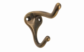 Ives Solid Brass Coat & Hat Hook ~ Antique Brass Finish