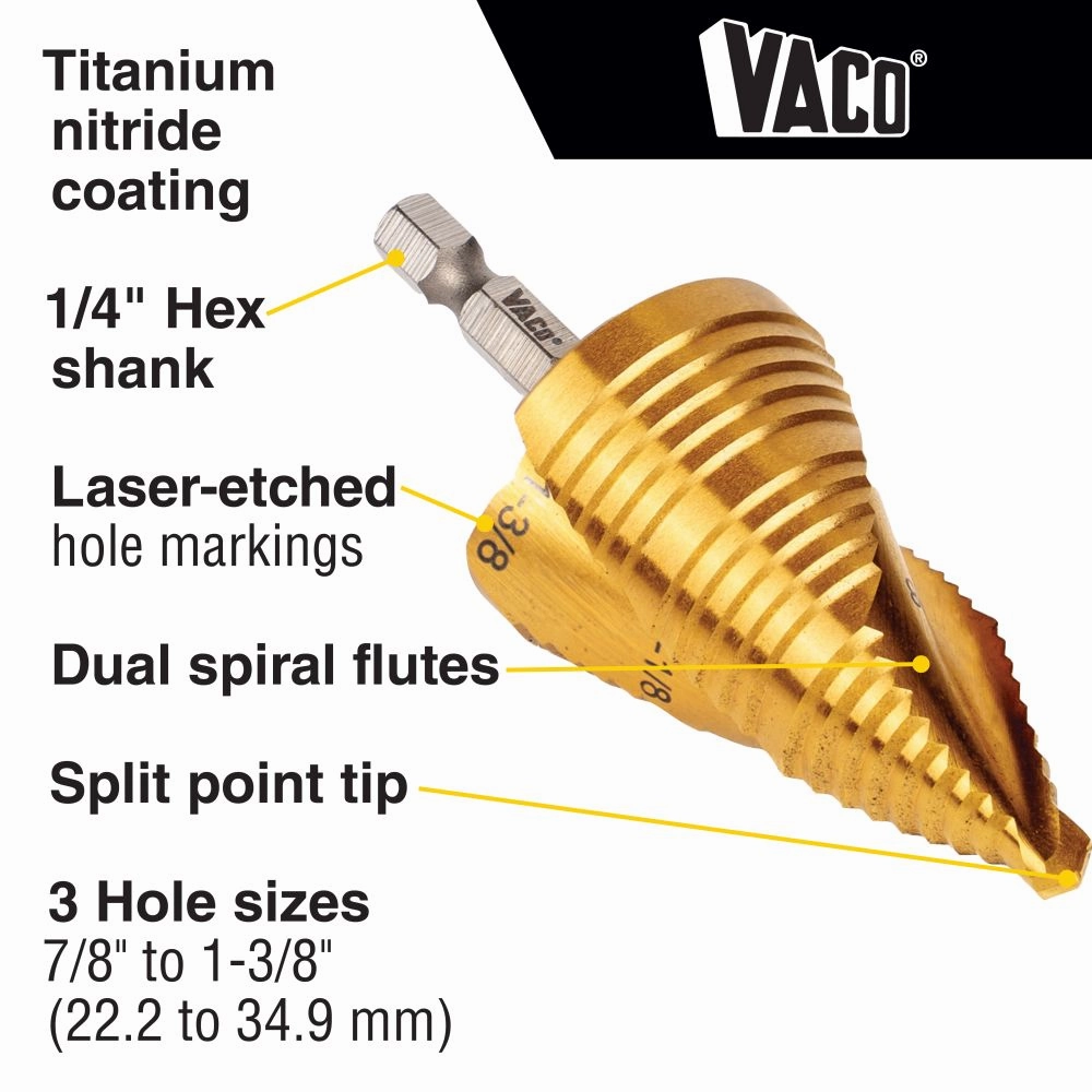 Klein Tools 25950 Step Bit Kit, Spiral Double-Fluted, VACO, 4-Piece