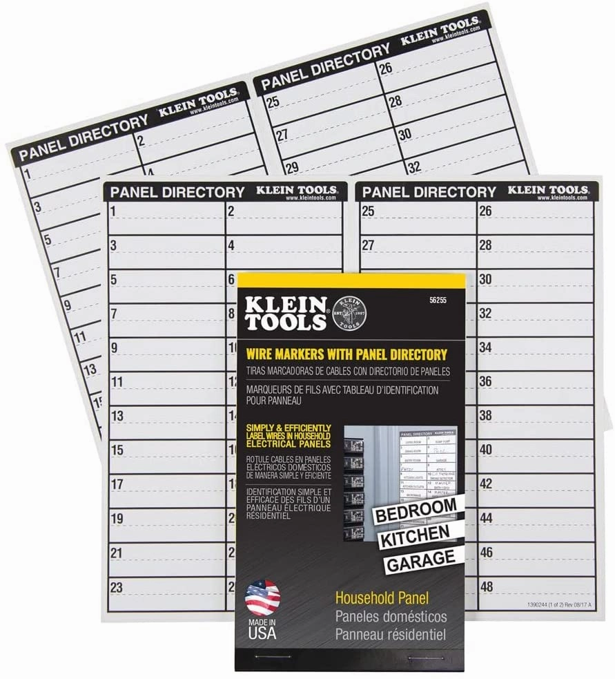 Klein Tools 56255 Wire Markers, Household Electric Panel w/Directory