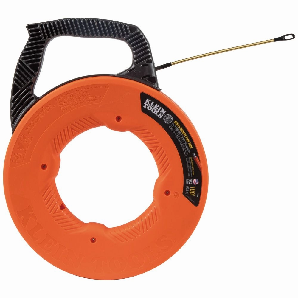 Klein Tools 56380 Multi-Groove Fiberglass Fish Tape with Spiral Steel Leader, 100-Foot