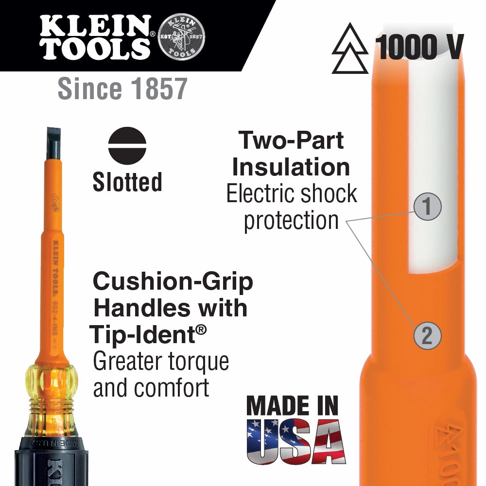 Klein Tools 601-7-INS Insulated Screwdriver, 3/16-Inch Cabinet, 7-Inch