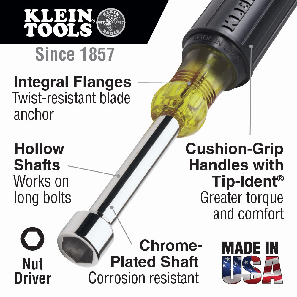 Klein Tools 630-1/4 1/4" Magnetic Tip Nut Driver 3" Shaft