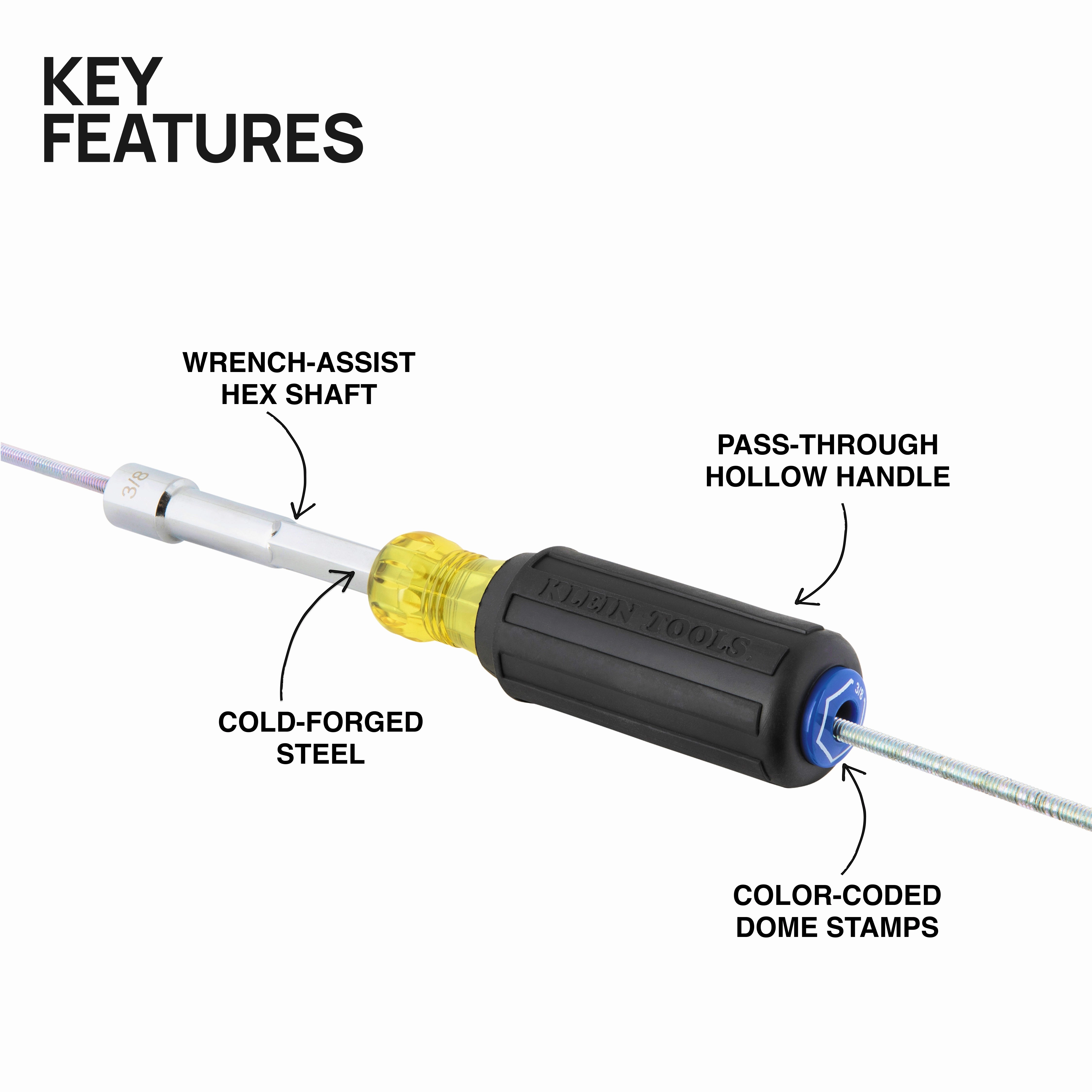 Klein Tools 65438 Color-Coded Hollow-Shaft Heavy-Duty Nut Driver, 3/8"
