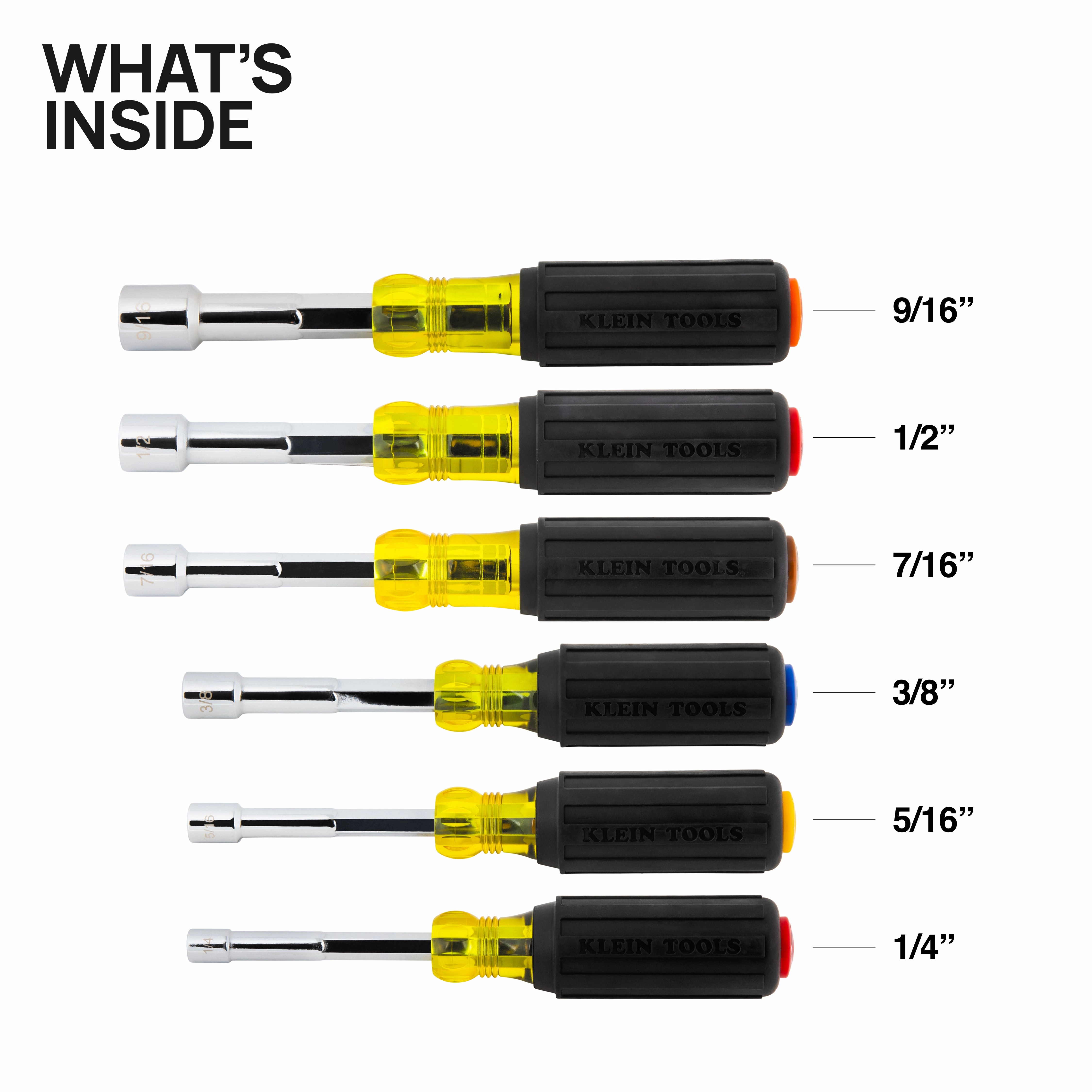 Klein Tools 65456 Color-Coded Hollow-Shaft Heavy-Duty Nut Driver Set, 6 Pc.