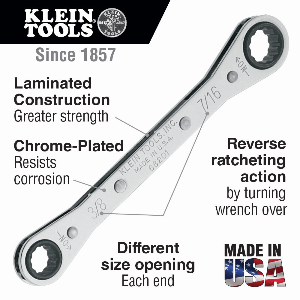 Klein Tools 68203 Reverse Ratcheting Box Wrench Standard