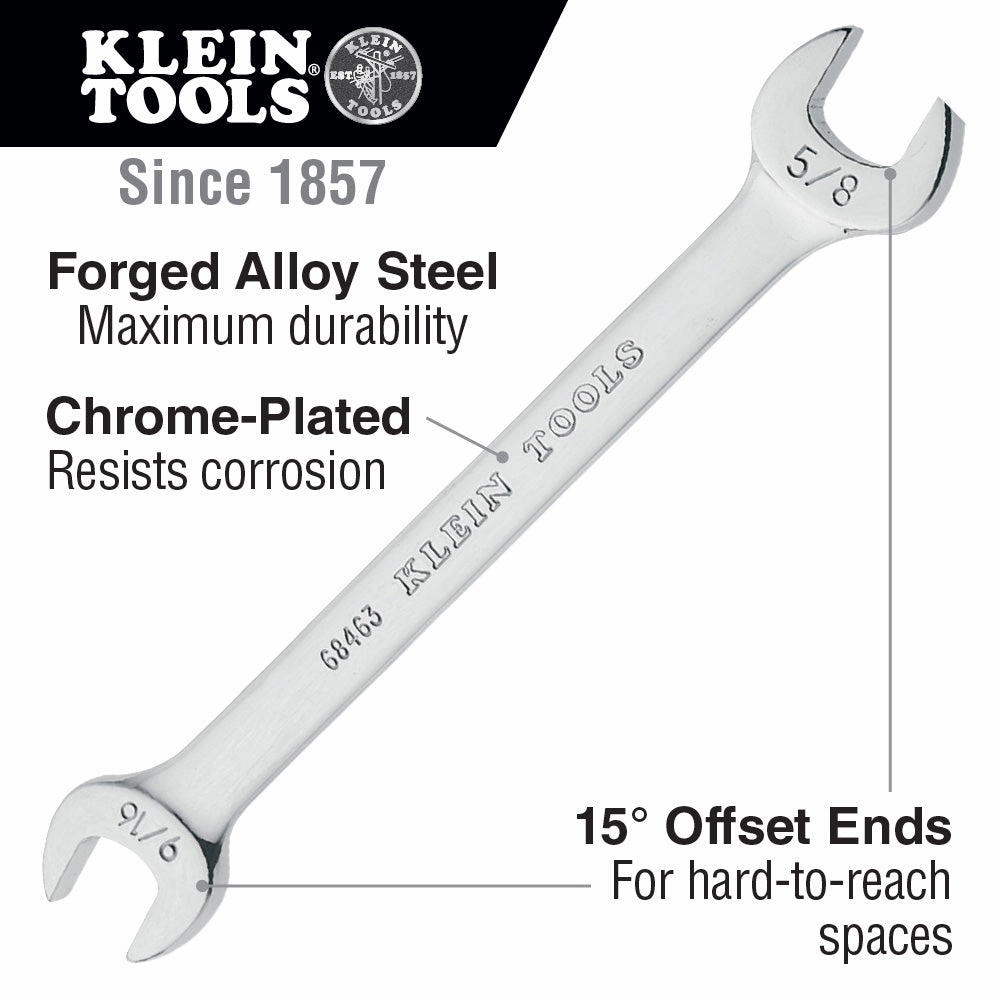 Klein Tools 68465 Open-End Wrench 13/16-Inch and 7/8-Inch Ends