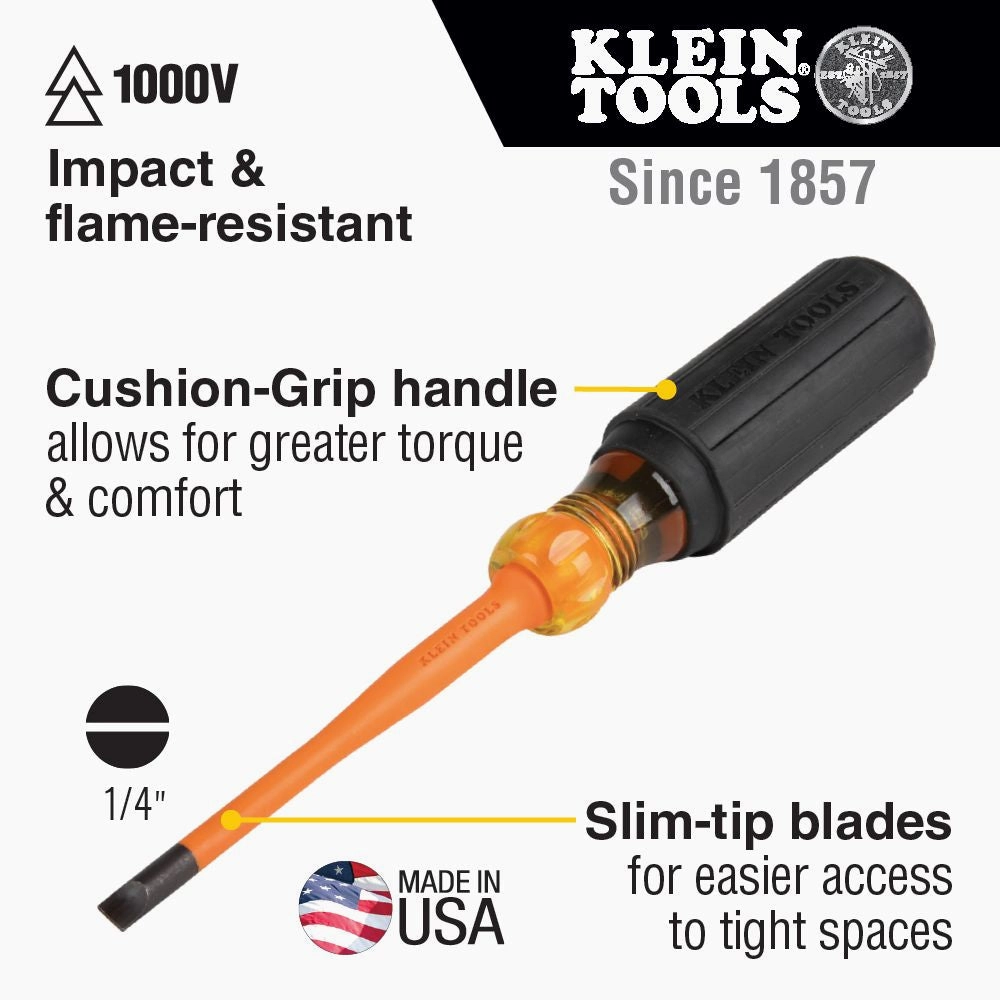 Klein Tools 6934INS Slim-Tip Insulated Screwdriver, #2 Phillips, 4-Inch Round Shank