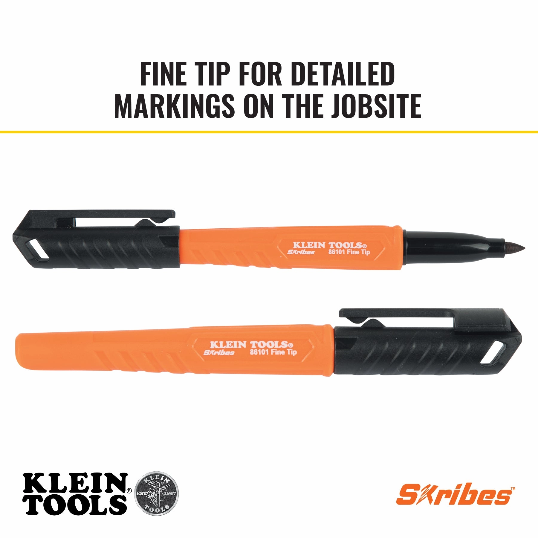 Klein Tools 8610112 Skribes Fine Tip Permanent Markers, Black, 12-Pack