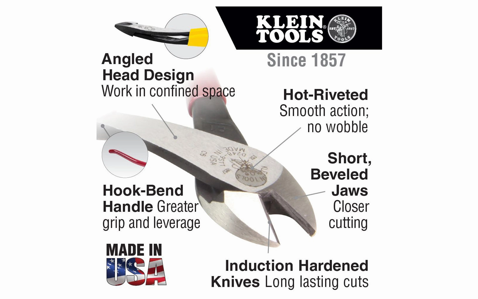 Klein Tools 9" Ironworker's Diagonal Cutting Pliers - Angled Head ~ D248-9ST