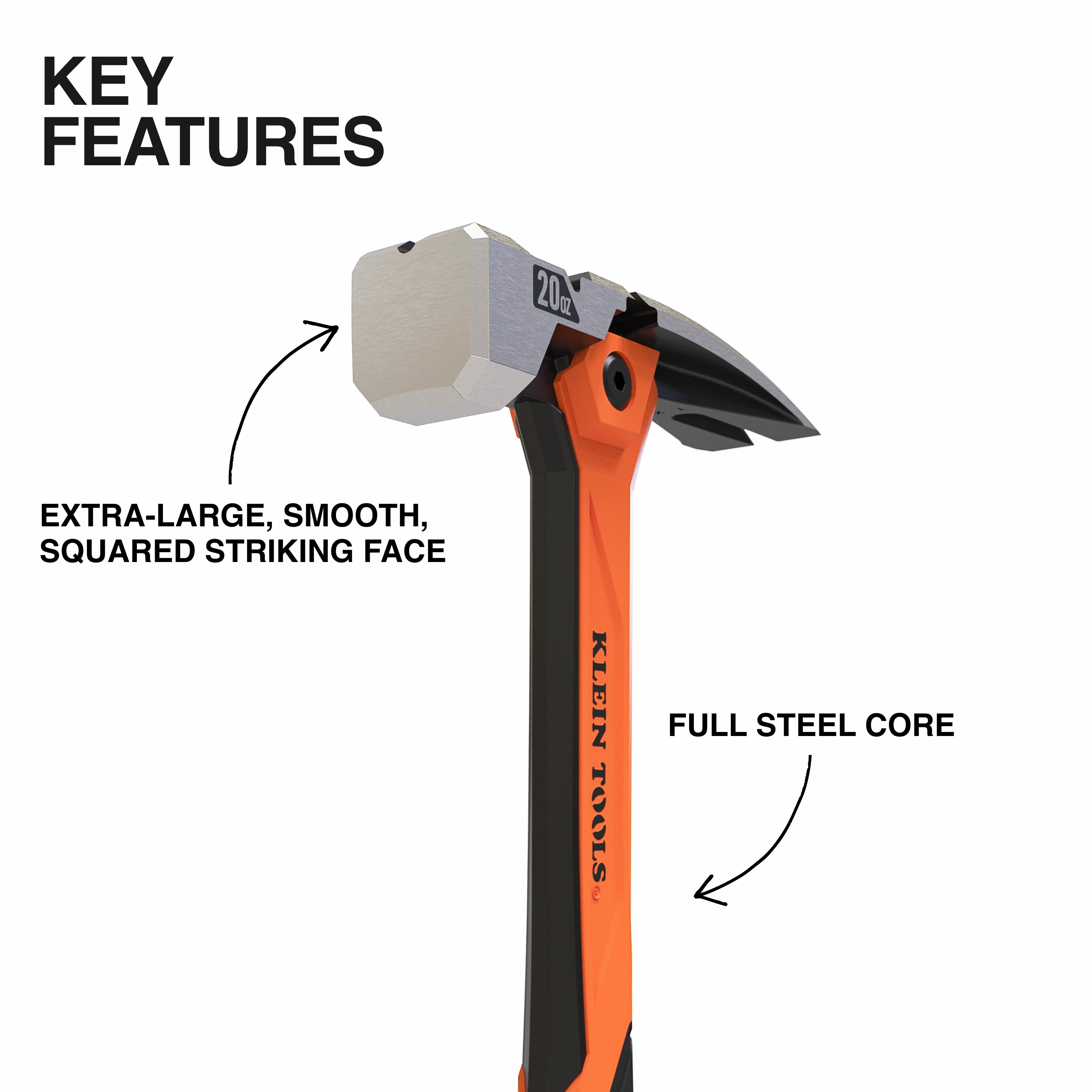 Klein Tools H81022 Milled Face Vibration-Reducing Hammer, 22-Ounce