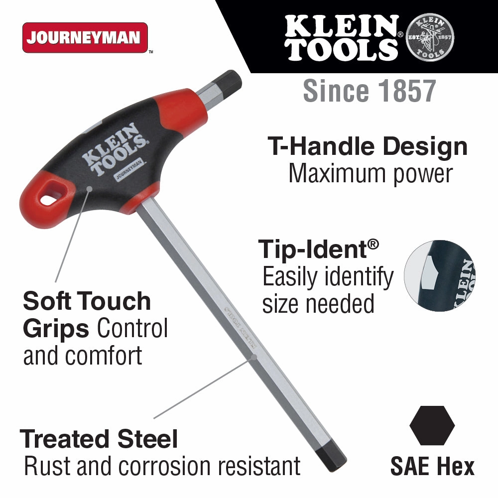 Klein Tools JTH4E09 Journeyman T-Handle Hex Key, 4" x 9/64"