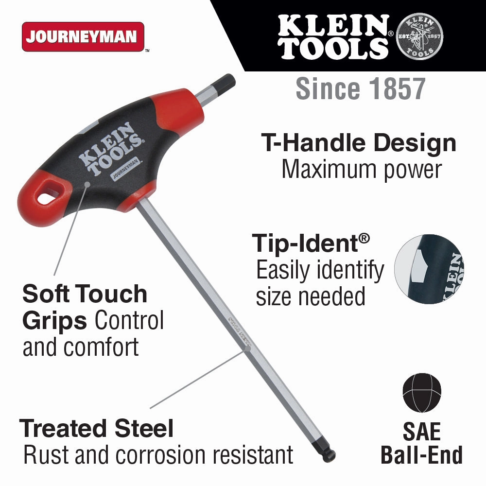 Klein Tools JTH6E10BE Journeyman Ball End T-Handle Hex Key, 6" x 5/32"