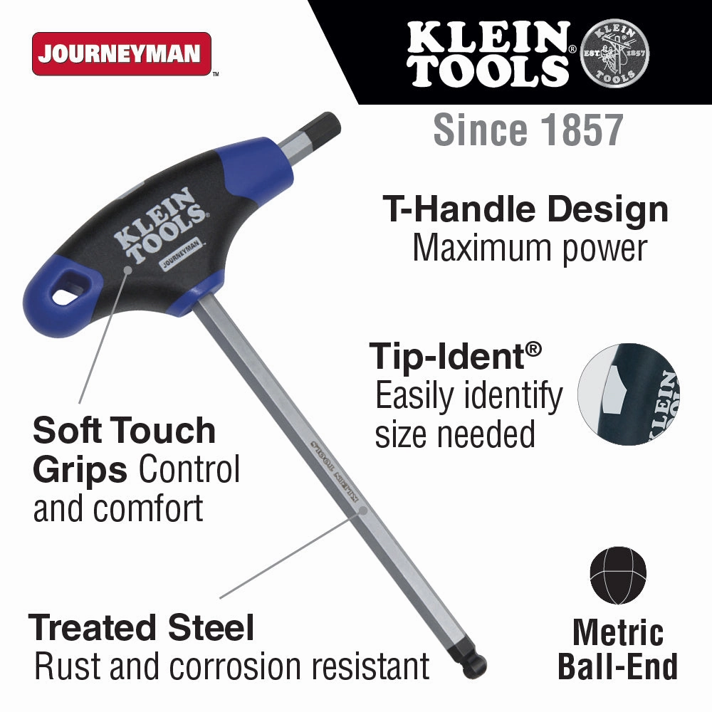 Klein Tools JTH6M6BE Journeyman Ball End T-Handle Hex Key, 6" x 6 mm