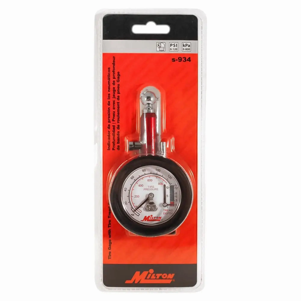 Milton S934 Dial Type Tire Gauge w/ Tread Depth Gauge (0-120PSI)