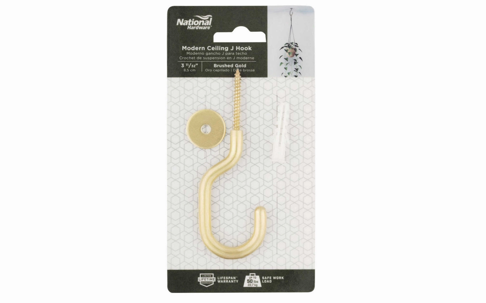Modern Ceiling Hook - Brushed Gold Finish