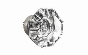 Octagonal Clear Glass Cabinet Knob with Brushed Nickel Finish