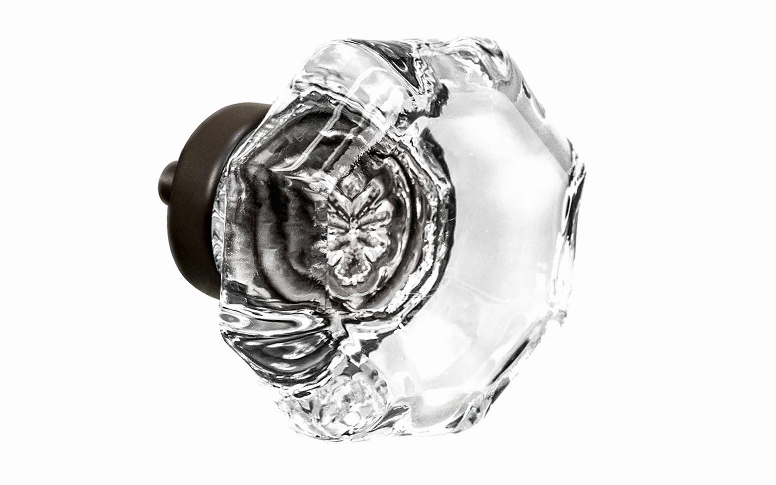 Octagonal Clear Glass Cabinet Knob with Oil Rubbed Bronze Finish