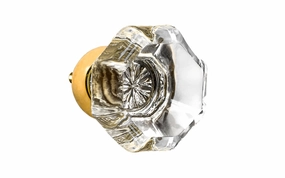 Octagonal Clear Glass Cabinet Knob with Unlacquered Brass