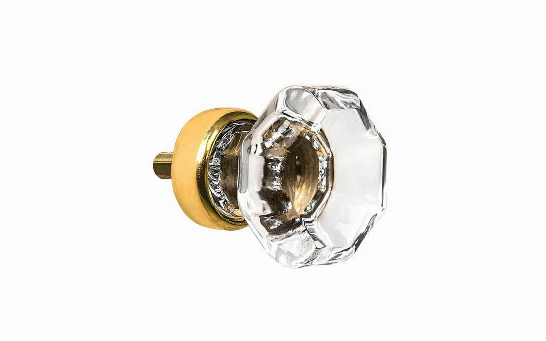 Octagonal Clear Glass Cabinet Knob with Unlacquered Brass