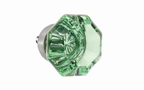 Octagonal "Depression Green" Glass Cabinet Knob with Brushed Nickel Finish