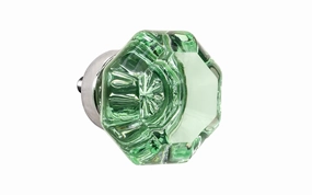 Octagonal "Depression Green" Glass Cabinet Knob with Polished Nickel Finish