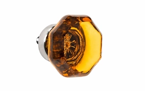 Octagonal "Light Amber" Glass Cabinet Knob with Polished Nickel Finish