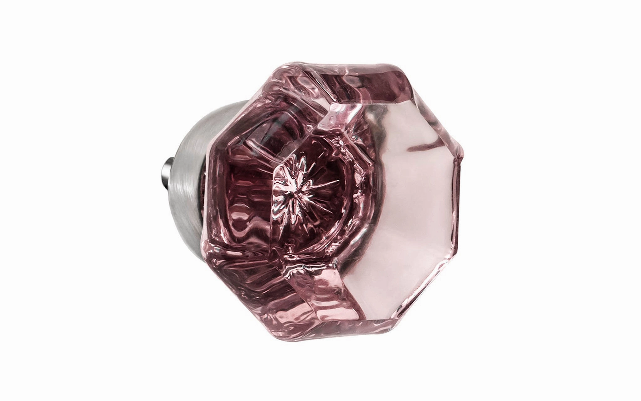 Octagonal "Purple Amethyst" Glass Cabinet Knob with Brushed Nickel Finish