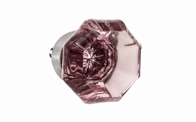 Octagonal "Purple Amethyst" Glass Cabinet Knob with Brushed Nickel Finish