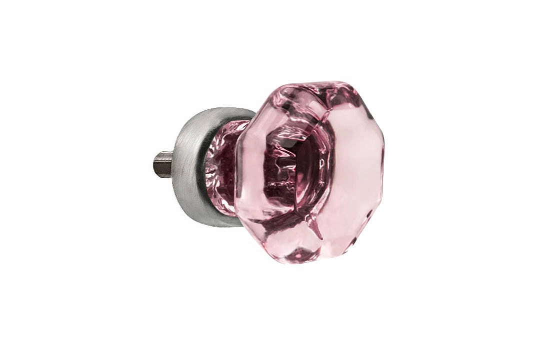Octagonal "Purple Amethyst" Glass Cabinet Knob with Brushed Nickel Finish