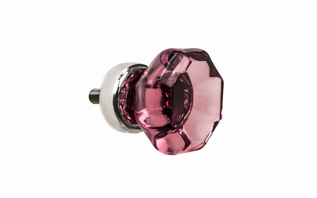 Octagonal "Purple Amethyst" Glass Cabinet Knob with Polished Nickel Finish