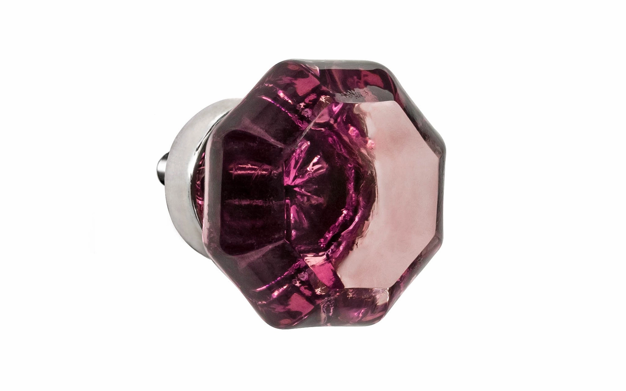 Octagonal "Purple Amethyst" Glass Cabinet Knob with Polished Nickel Finish