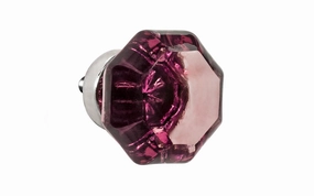 Octagonal "Purple Amethyst" Glass Cabinet Knob with Polished Nickel Finish