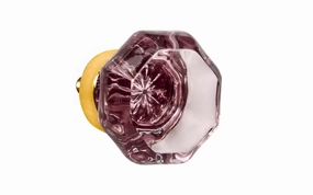 Octagonal "Purple Amethyst" Glass Cabinet Knob with Unlaquered Brass