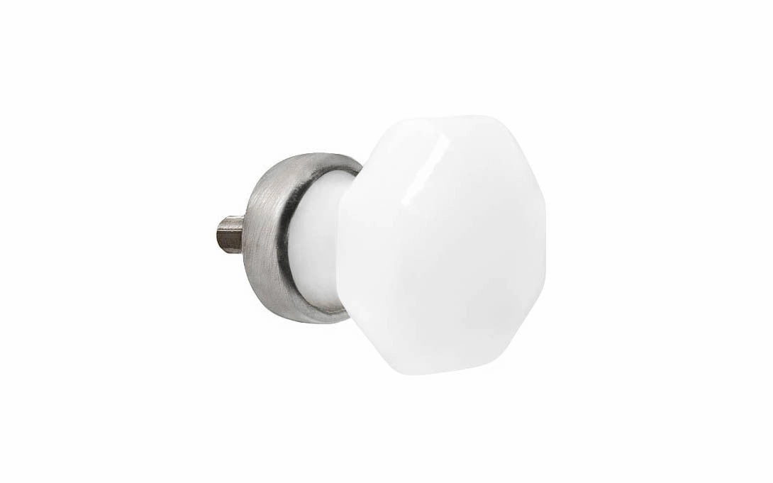 Octagonal "Translucent White Opal" Glass Cabinet Knob with Brushed Nickel Finish