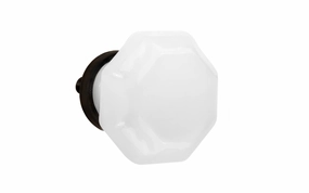 Octagonal "Translucent White Opal" Glass Cabinet Knob with Oil Rubbed Bronze Finish