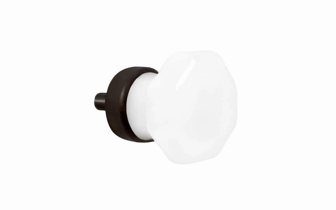 Octagonal "Translucent White Opal" Glass Cabinet Knob with Oil Rubbed Bronze Finish