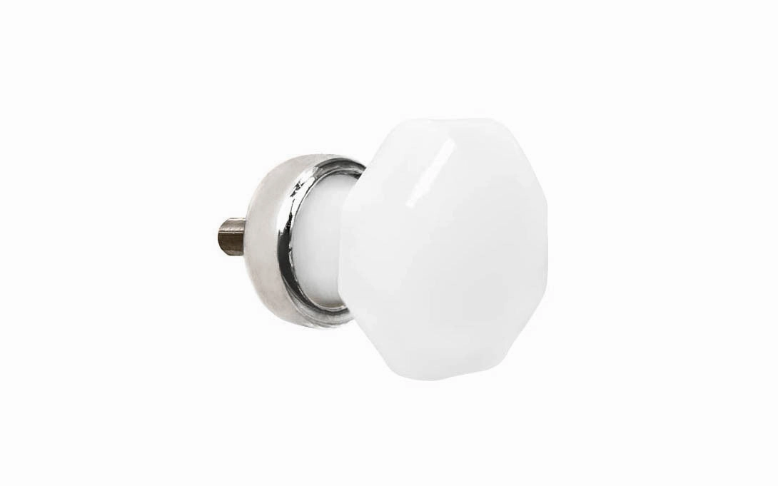 Octagonal "Translucent White Opal" Glass Cabinet Knob with Polished Nickel Finish
