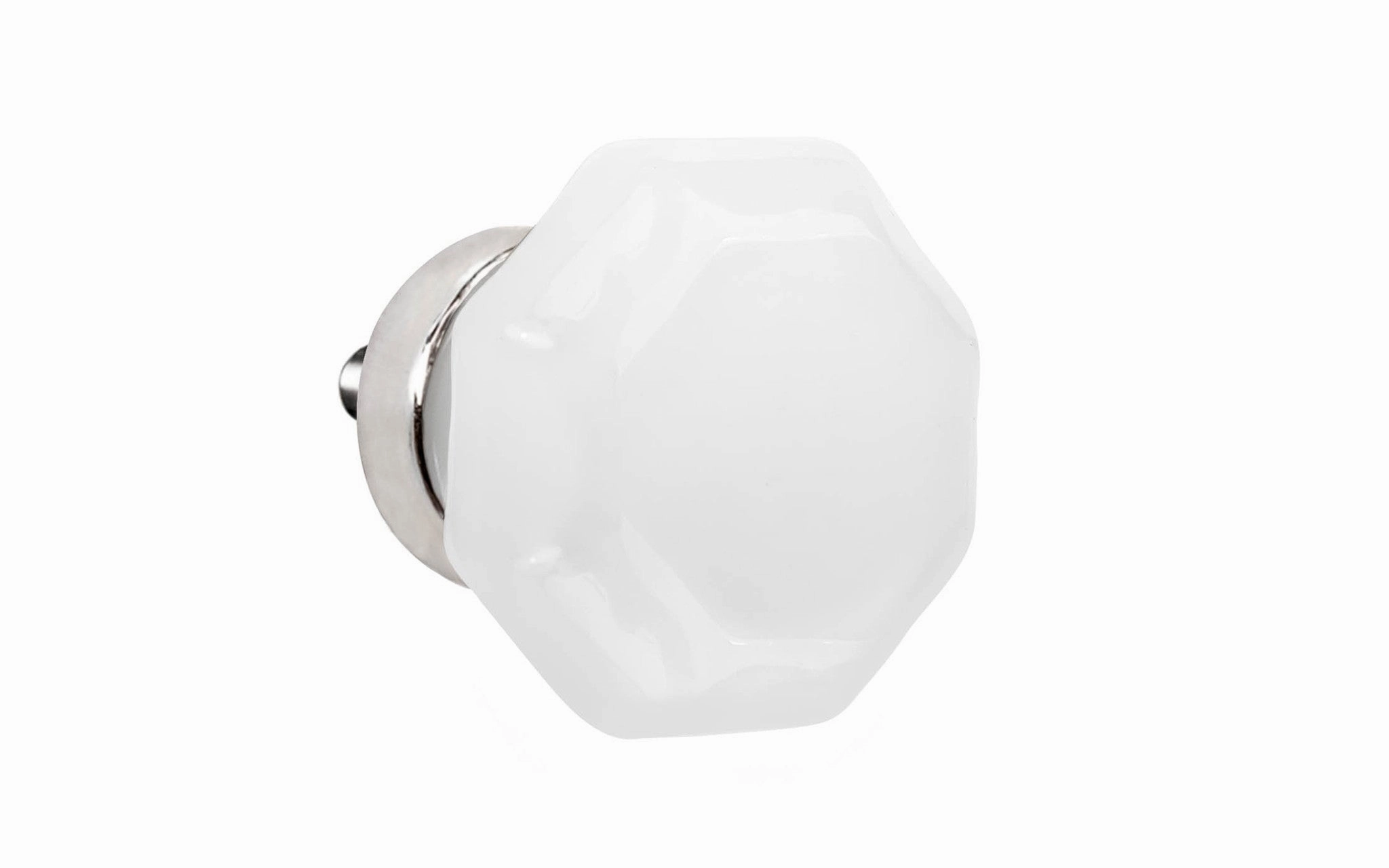 Octagonal "Translucent White Opal" Glass Cabinet Knob with Polished Nickel Finish