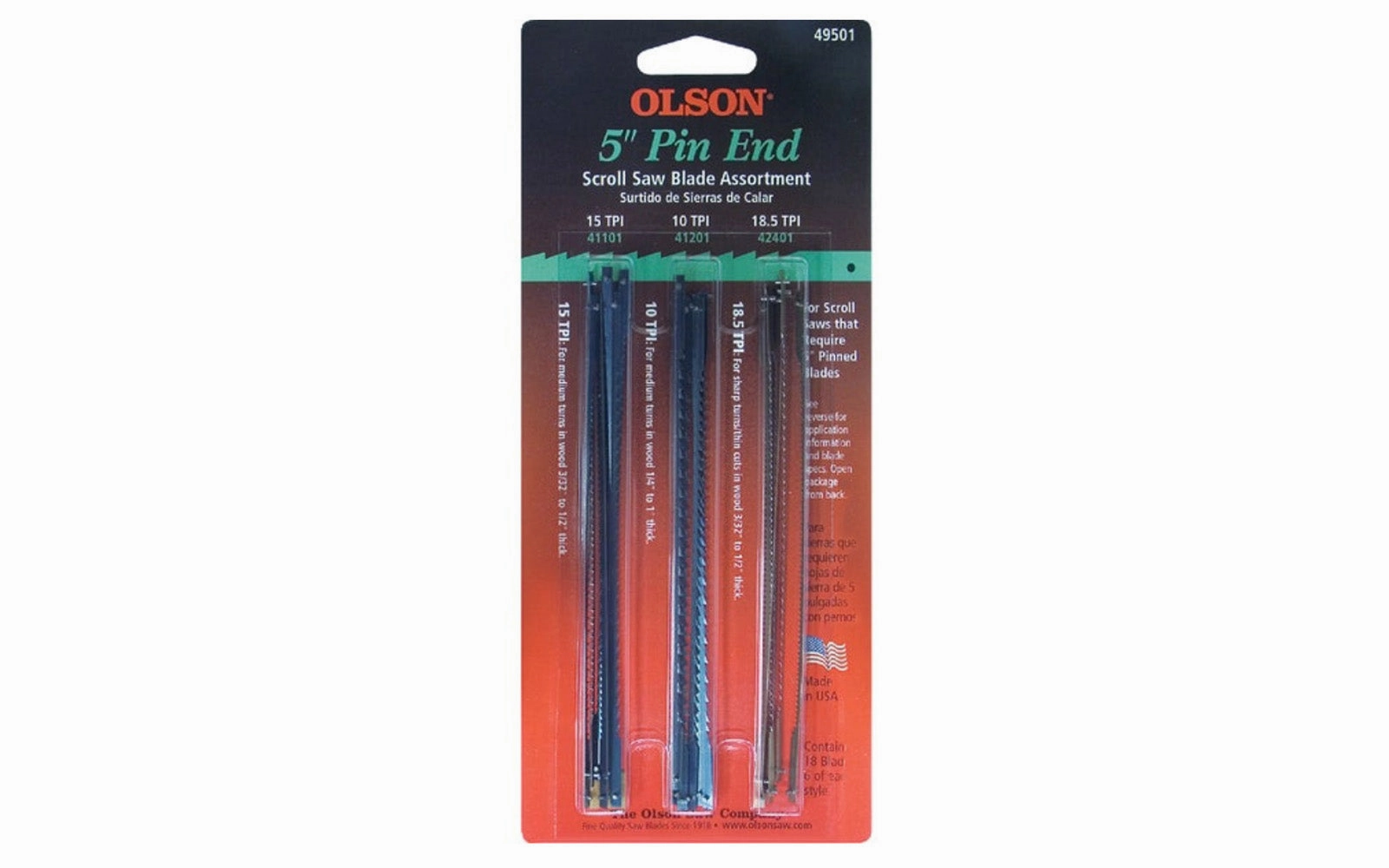 Olson 5" Pin End Scroll Saw Blades - 18 PC Set