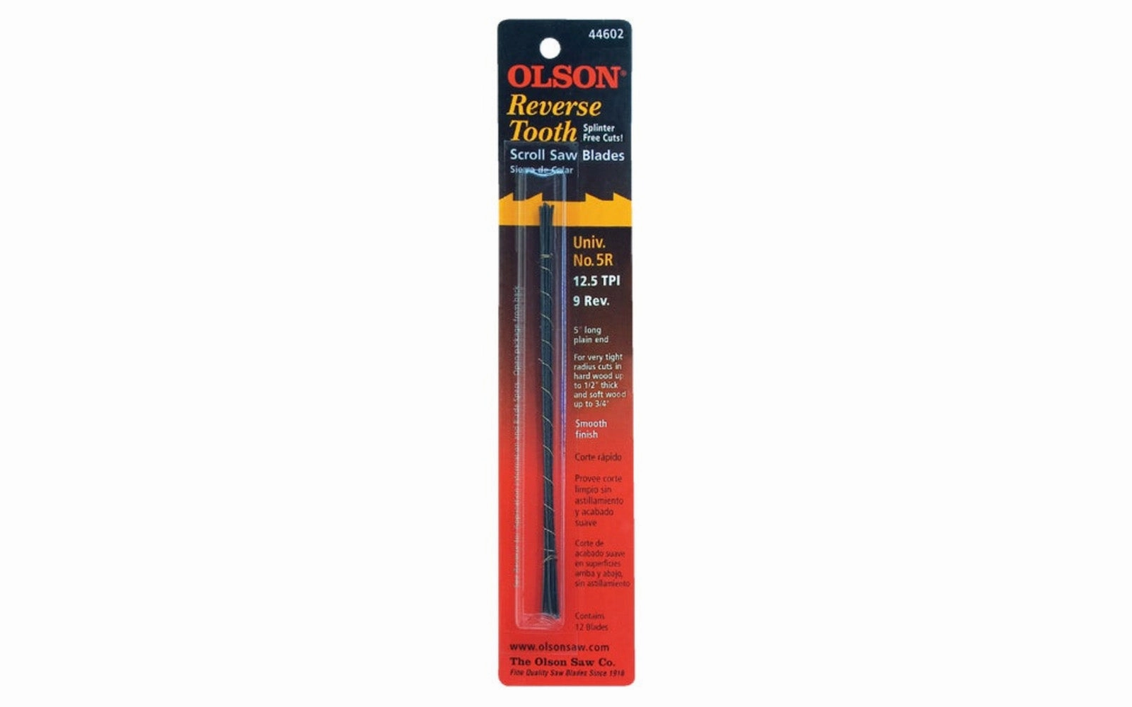 Olson 5" Plain End Scroll Saw 12.5 TPI Reverse Tooth Blades