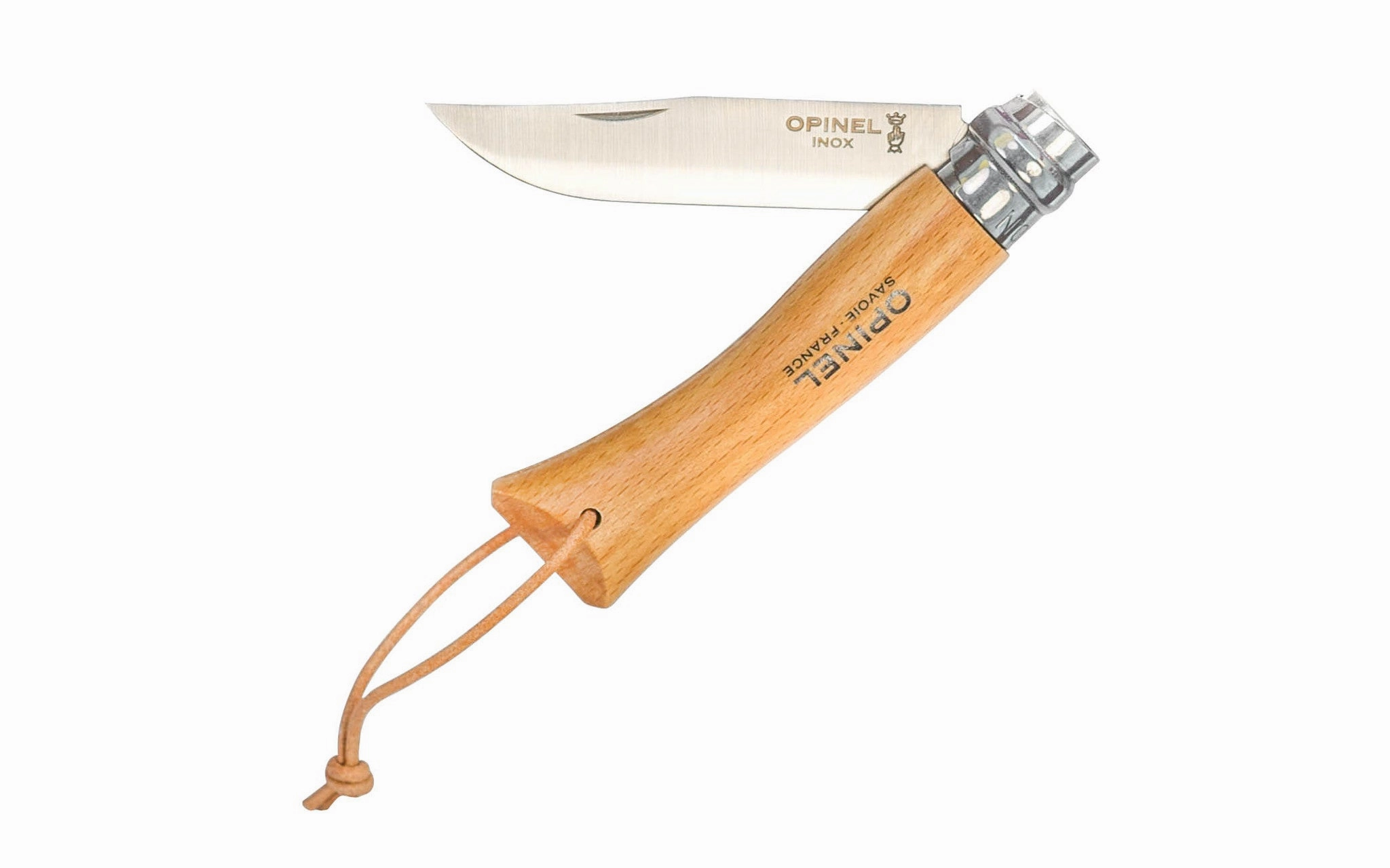 Opinel Stainless Steel Knife with Leather Lanyard