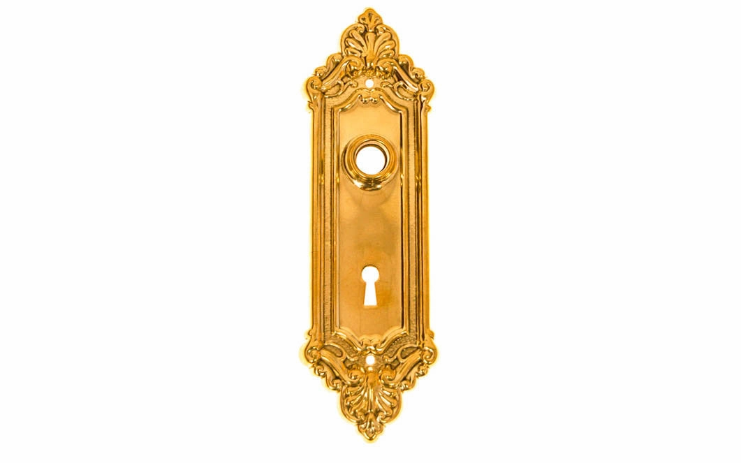 Ornate Brass Escutcheon Door Plate with Keyhole