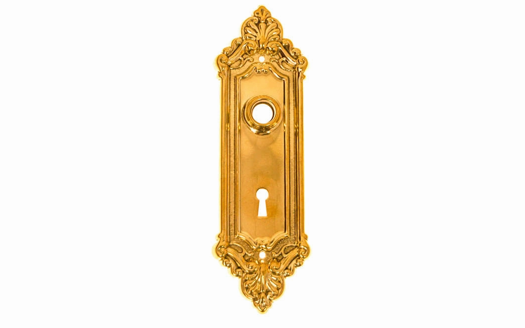 Ornate Brass Escutcheon Door Plate with Keyhole