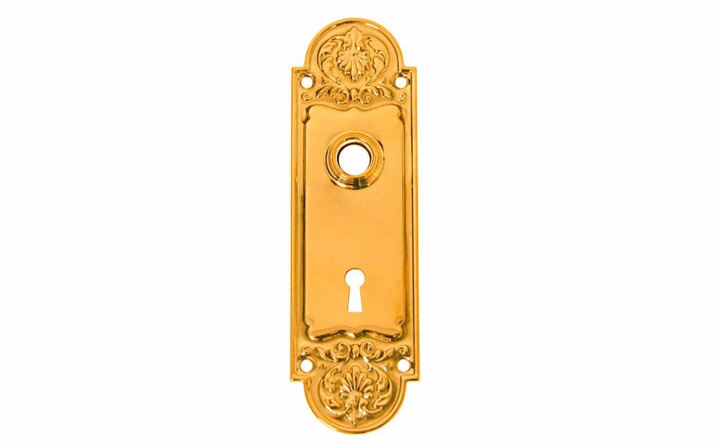 Ornate Brass Escutcheon Door Plate with Keyhole