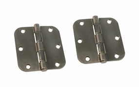 Pair of 3-1/2" Antique Nickel Door Hinges - 5/8" Radius