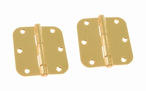 Pair of 3-1/2" Bright Brass Door Hinges - 5/8" Radius