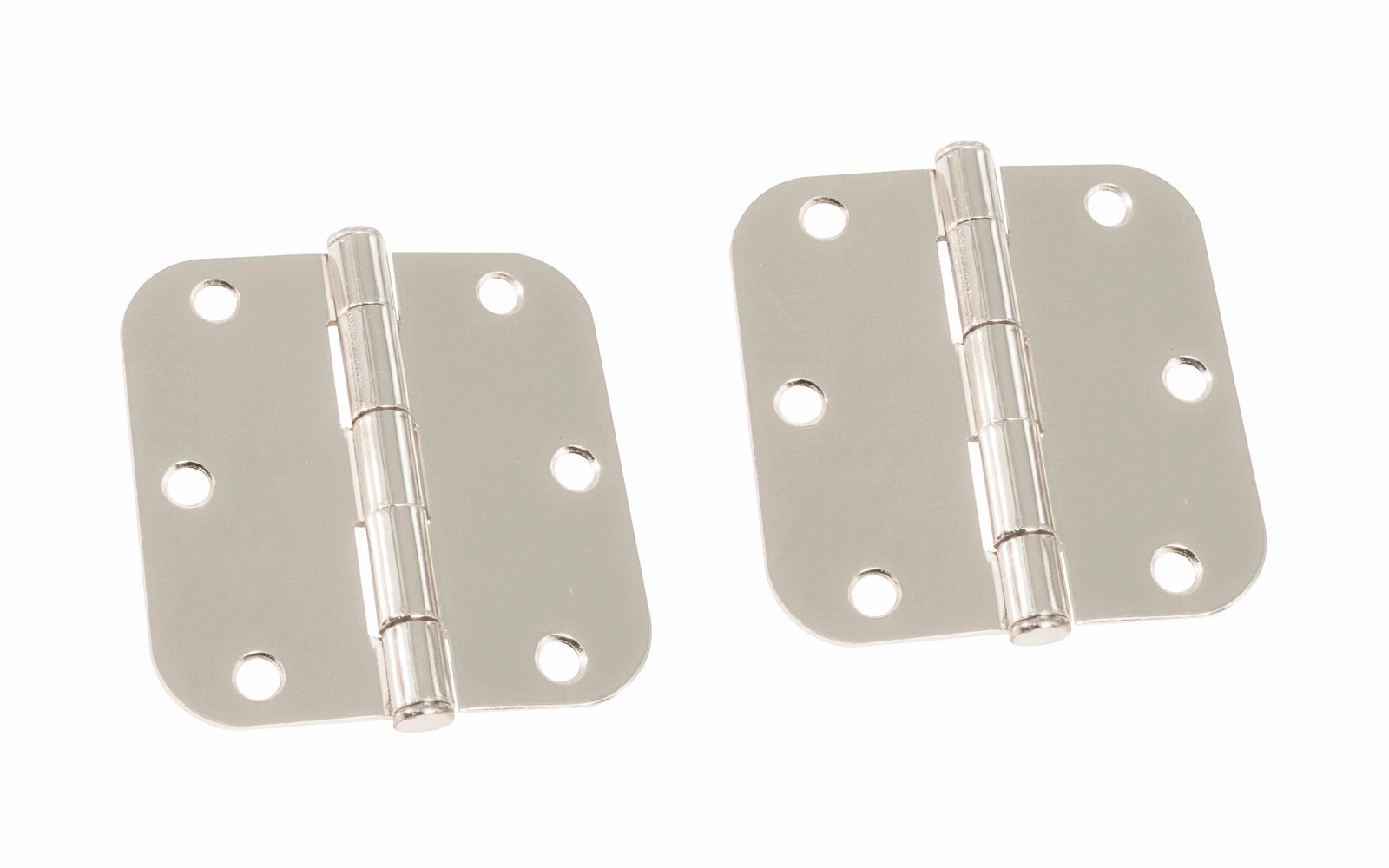 Pair of 3-1/2" Bright Nickel Door Hinges - 5/8" Radius