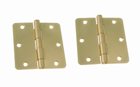 Pair of 3-1/2" Satin Brass Door Hinges - 1/4" Radius