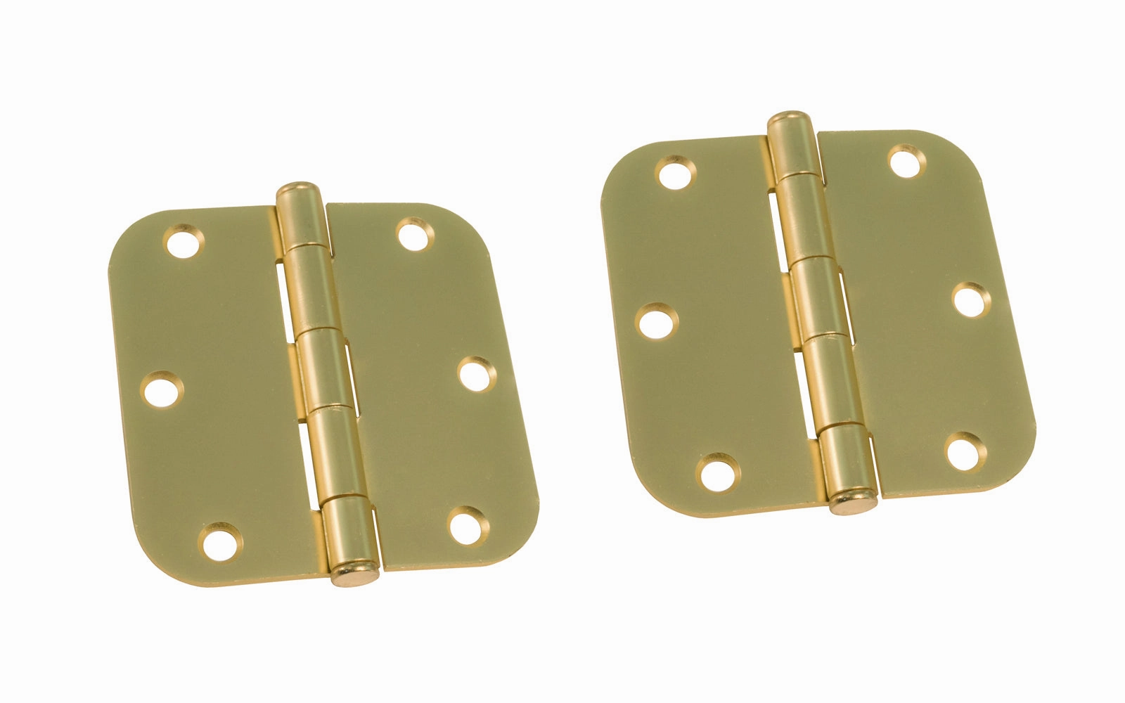 Pair of 3-1/2" Satin Brass Door Hinges - 5/8" Radius